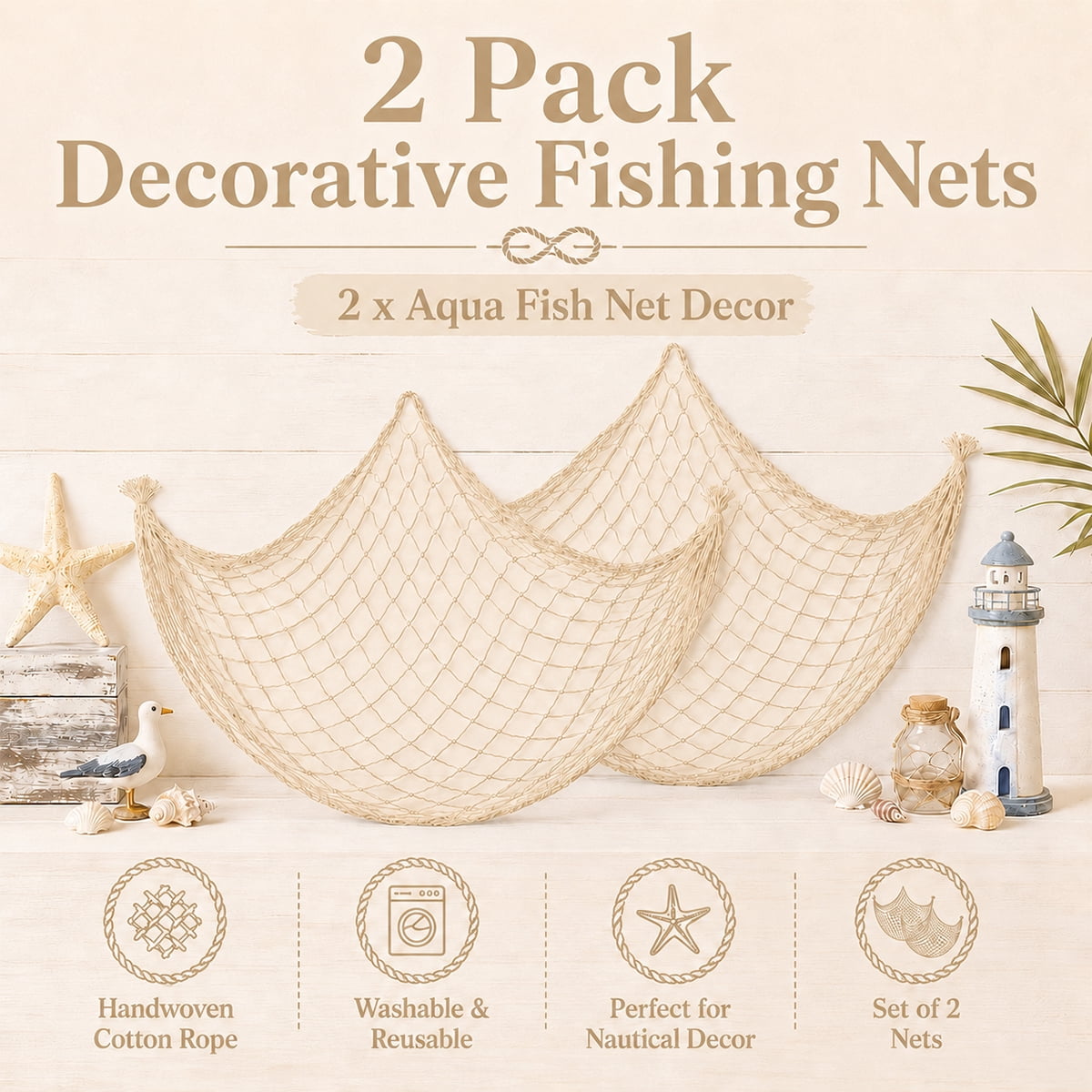 Decorative Fishing Net 80x40 Inch,3mm Thick Natural Cotton-Large Wall  Hanging Fish Net Decorations,Party Fishnet for Nautical Pirate Beach  Themes,Blue 2 Pack - Walmart.com