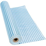 Fun Express Blue Gingham Plastic Disposable Tablecloth Roll - Tableware Party and Oktoberfest Supplies - 100 Feet Long