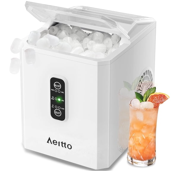 Aeitto Bullet Ice Maker Countertop, 26lbs in 24Hrs, Portable Ice Maker Machine with Self-Cleaning Function,Selectable Ice Size,Ice Machine for Home/Kitchen/Bar,White