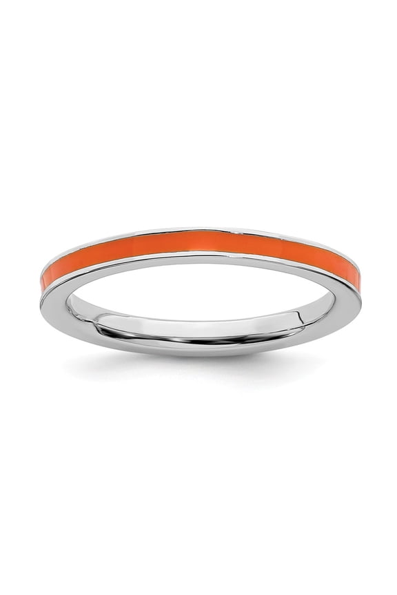 925 Sterling Silver Stackable Expressions Orange Enameled 2.25mm Ring Size: 8; for Adults and Teens; for Women and Men
