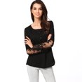 thumbnail image 1 of Mujer casual blusa costura malla de encaje camiseta manga larga camisa ocio Slim negro de empalme Abanopi METRO, 1 of 1