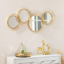 Modern Metal Wall Art with Mirror, Wall Sculpture Gold Décor for Living Room