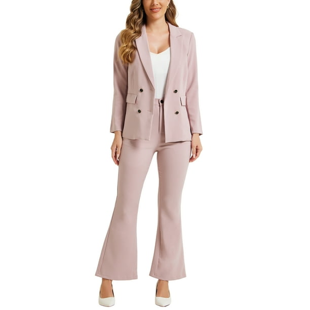 INSPIRAR CHIC Conjunto de Trabajo de 2 Piezas para Mujeres, Blazer Doble Botonadura y Pantalones Formales XS Rosa