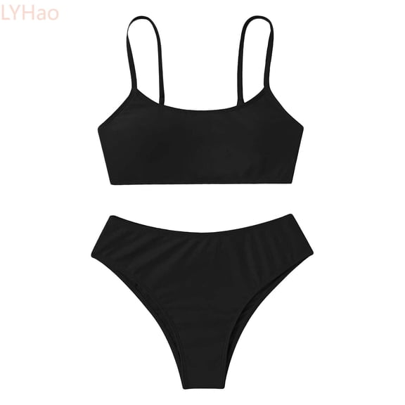LYHao Girls Multi Color Strapless Swimsuit Little Cute Bikini For Big Kids Sport Outfits,2 Piece Swimwear Sets 9-11 Years Black