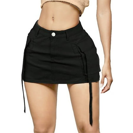 Icvfdpl Womens Skirts Summer New Pocket Mini Bag Denim Short Pretty Skirt For Women Trendy Black Xs