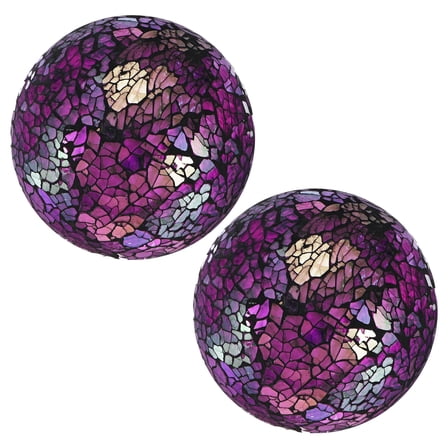 Uxcell 2-Pack Decorative Ball for Bowls, 4 Inch Mosaic Glass Balls Decorative Glass Orbs for Home Decor/Dining Tables [Purple]