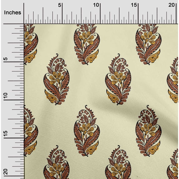 oneOone Cotton Flex Fabric Leaves & Floral Block Printed Fabric 1 Yard 40 Inch Wide