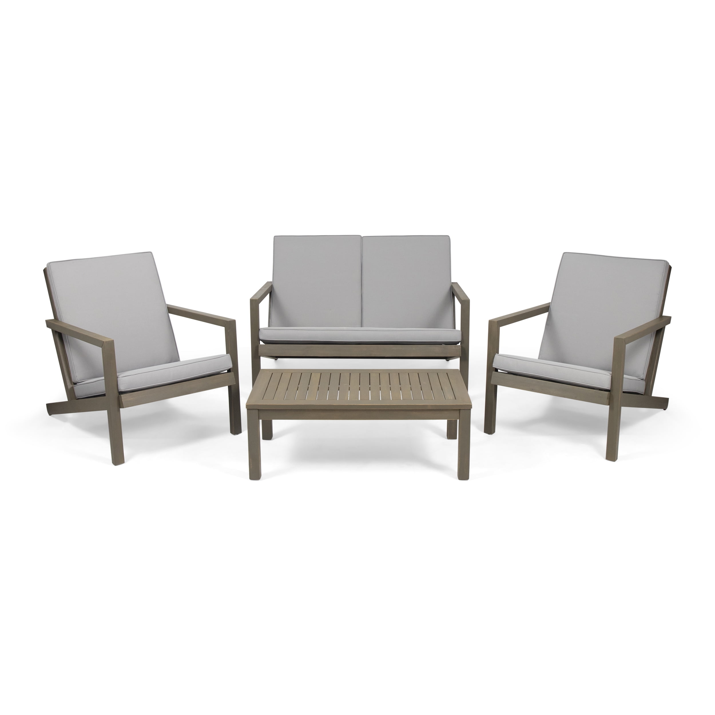 Remi Outdoor 4 Seater Chat Set with Cushions, Gray and Gray Finish