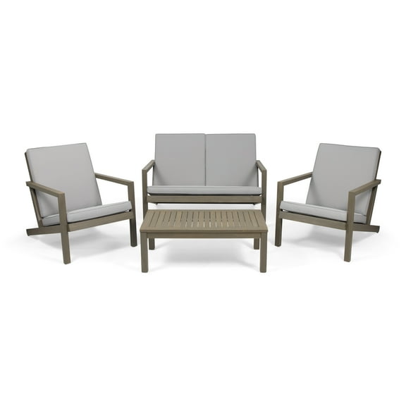 GDF Studio Camryn Outdoor 4 Seater Chat Set with Cushions, Gray and Gray Finish