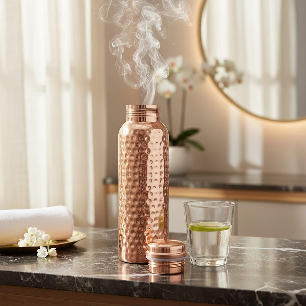 ARNCRAFT 100% Pure Copper Bottle (34oz) Handcrafted hammered finish Water Bottle leak proof and lab tested Perfect for gym travel office gifting (1005ml)