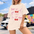 thumbnail image 4 of Tops For Women T-Shirts Oversized Cherry & Bow Print Graphic Summer Short Sleeve Fashion Clothing Beige L, 4 of 7