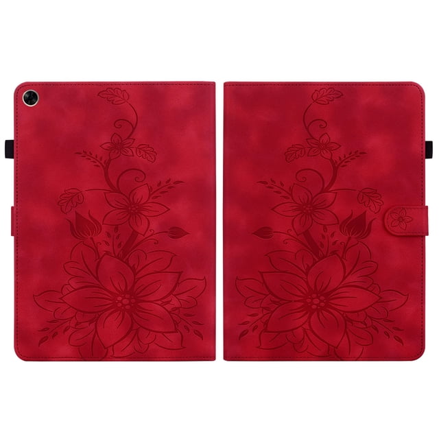 FJLBDE Étui pour Oppo Realme Pad 10,4 Pouces 2021, Portefeuille Folio à Rabat en Cuir PU à Motif Floral Embossé avec Support, Rouge
