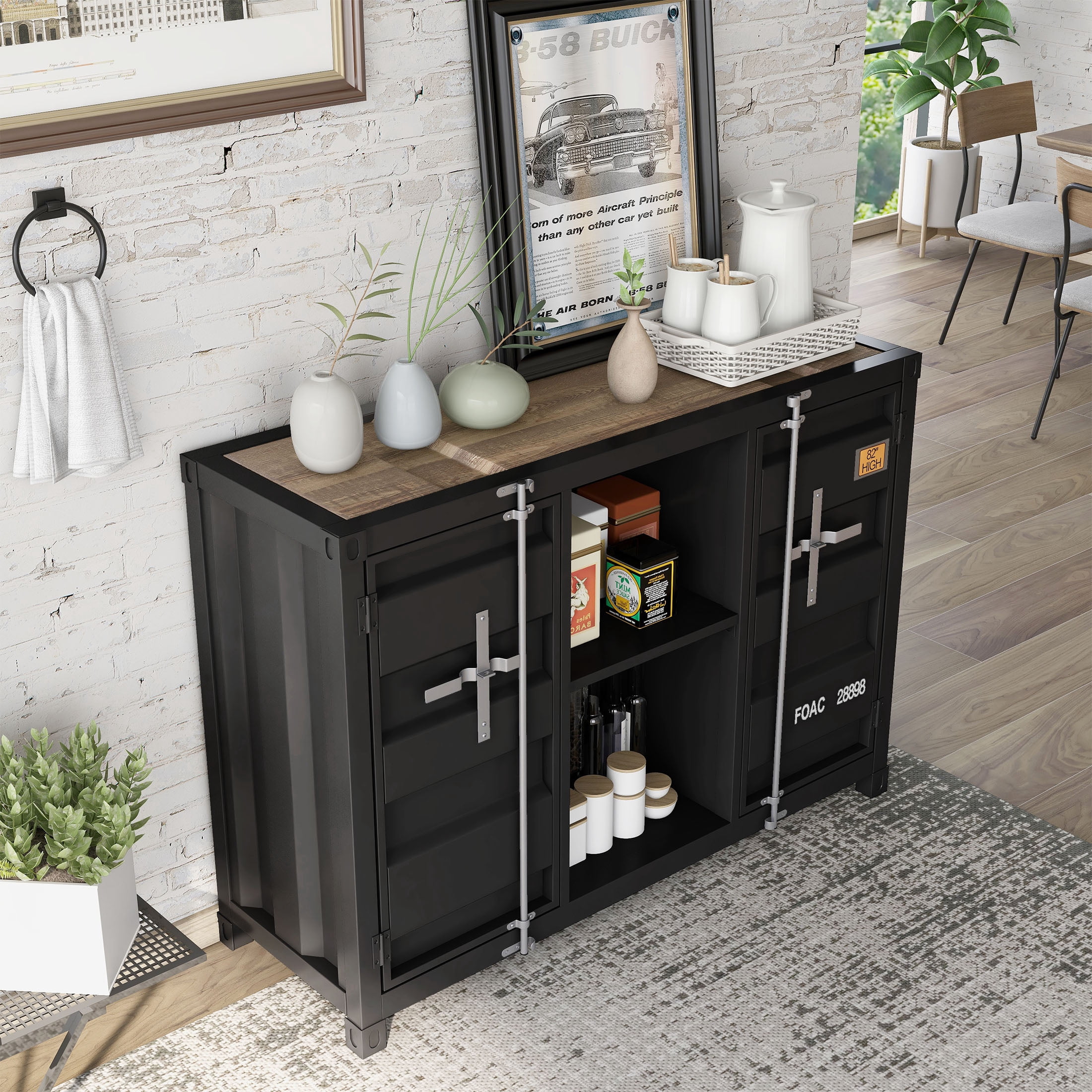 Furniture of America Button Metal 6-Shelf Console Table, Sand Black