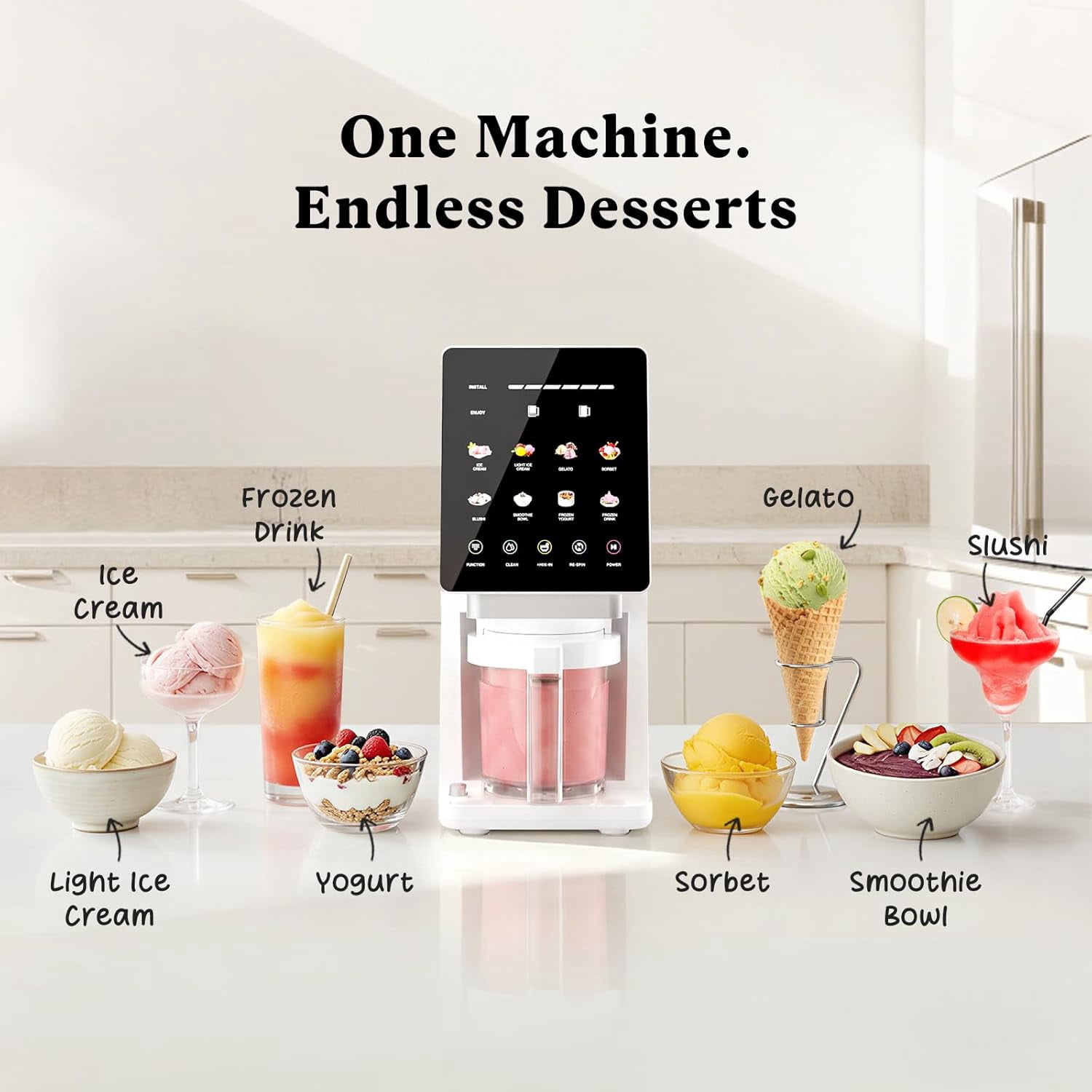 Baotree Ice Cream Maker | 11-in-1 Create Frozen Desserts, Sorbet, Milkshakes, Yogurt & More | Includes Three 20 oz Pint Containers with lids (White)