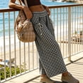 thumbnail image 4 of Yungyresw Women's Plaid Barrel Pants Wide Leg Elastic Waist Casual Culottes Pants Breathable Drawstring Loose Pants With Pocket Silver XL, 4 of 5