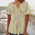 thumbnail image 2 of KIHOUT Summer Tops for Women, Women's Printed V-neck Button Up Short Seeved Top (Yellow S), 2 of 3