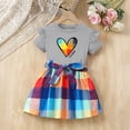 thumbnail image 5 of ITSAME Girls Summer Outfits 2-Piece Ruffled Short Sleeve Top and Plaid Print Skirt Kids Fashion Casual Set Gray Size 2-3Y, 5 of 8