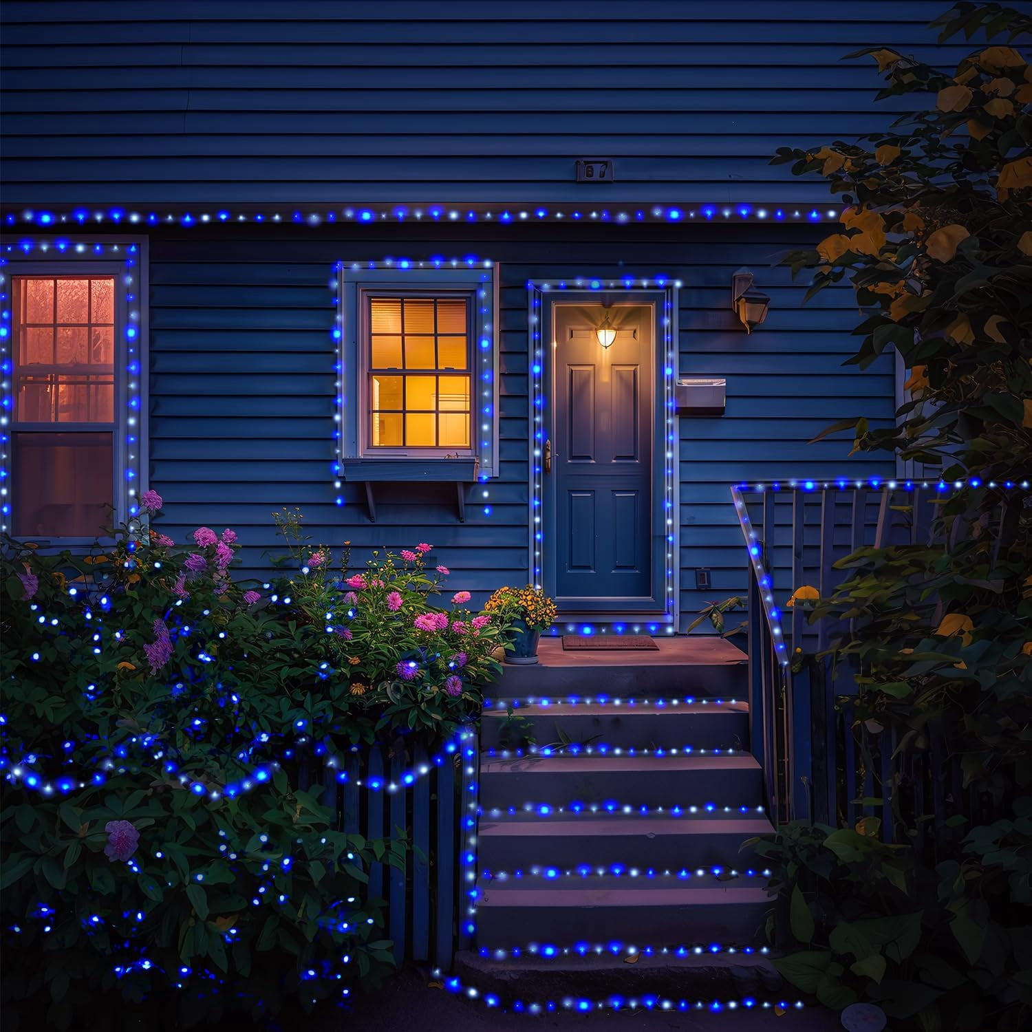 2 Pack Blue and White Solar Christmas Lights, Each 33FT 100 LED Solar String Lights Outdoor Waterproof, 8 Modes Mini Fairy Lights for Outside Yard Patio Christmas Decorations