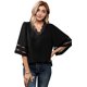 thumbnail image 2 of ABPHQTO Blusa negra con mangas de malla y escote en V de encaje en V para mujer, 2 of 5