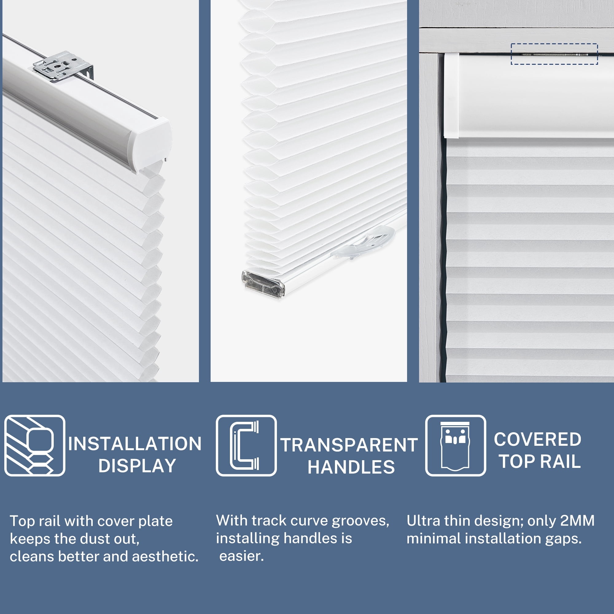 Keego Cordless Room Darkening Polyester and Aluminum Honeycomb Window Blinds, White 18 x 48