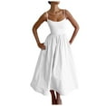 thumbnail image 2 of EliteGoogv Womens Slip Dresses U Neck Spaghetti Strap A Line Dresses For Women Ruched Waist Backless Summer Dresses Vacation Party Dresses White, 2 of 6