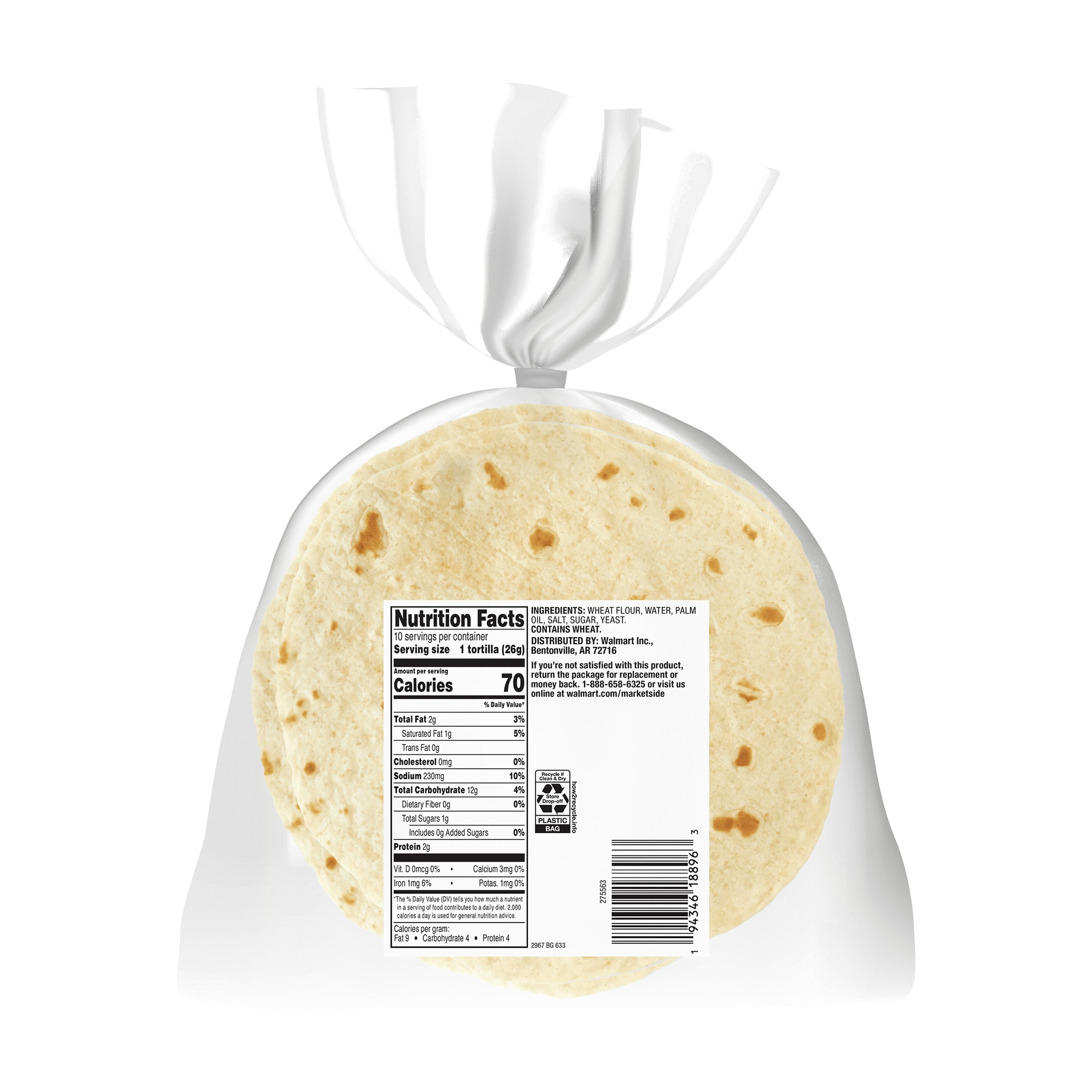 Marketside Authentic 6 Ingredient Flour Tortillas, Street Taco, 10 Count
