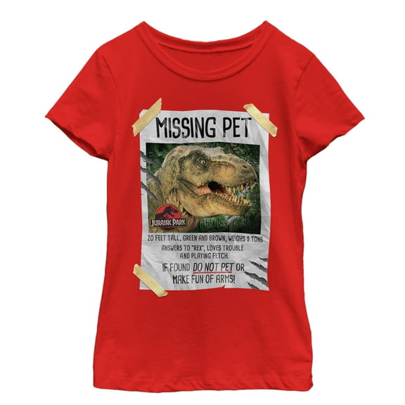 Girl's Jurassic Park T. Rex Missing Pet Graphic Tee Red X Large