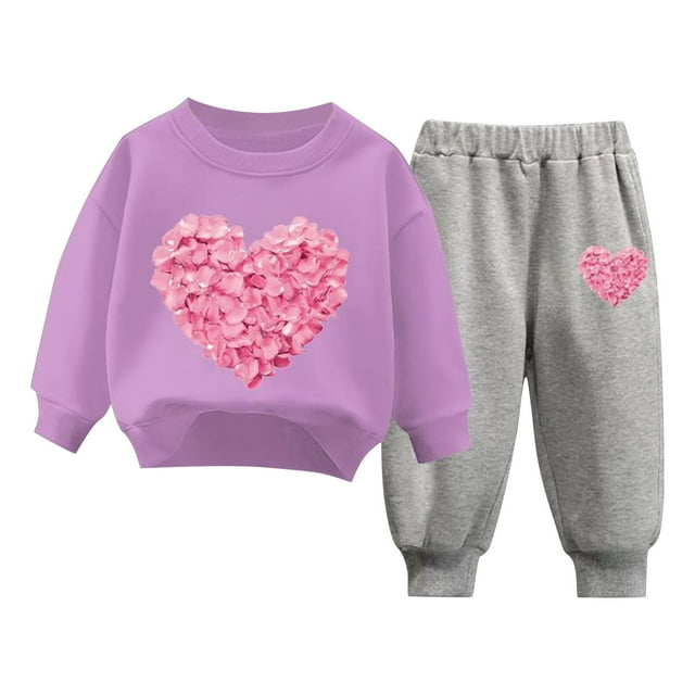 Odeerbi 1-10 Años Niños Niñas San Valentín Trajes Love Print Cuello Redondo Sudaderas Pantalones Sudadera Heart Print Suave Manga Larga