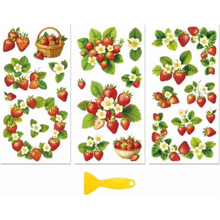 Rub on Transfer Decal Sticker for Furniture Craft Decor 6"x12" Retro Style Strawberry 3Pcs Waterproof UV DTF Transfer for Drawer Dresser Glass Porcelain Wood Plastic