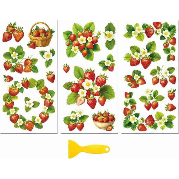 Rub on Transfer Decal Sticker for Furniture Craft Decor 6"x12" Retro Style Strawberry 3Pcs Waterproof UV DTF Transfer for Drawer Dresser Glass Porcelain Wood Plastic