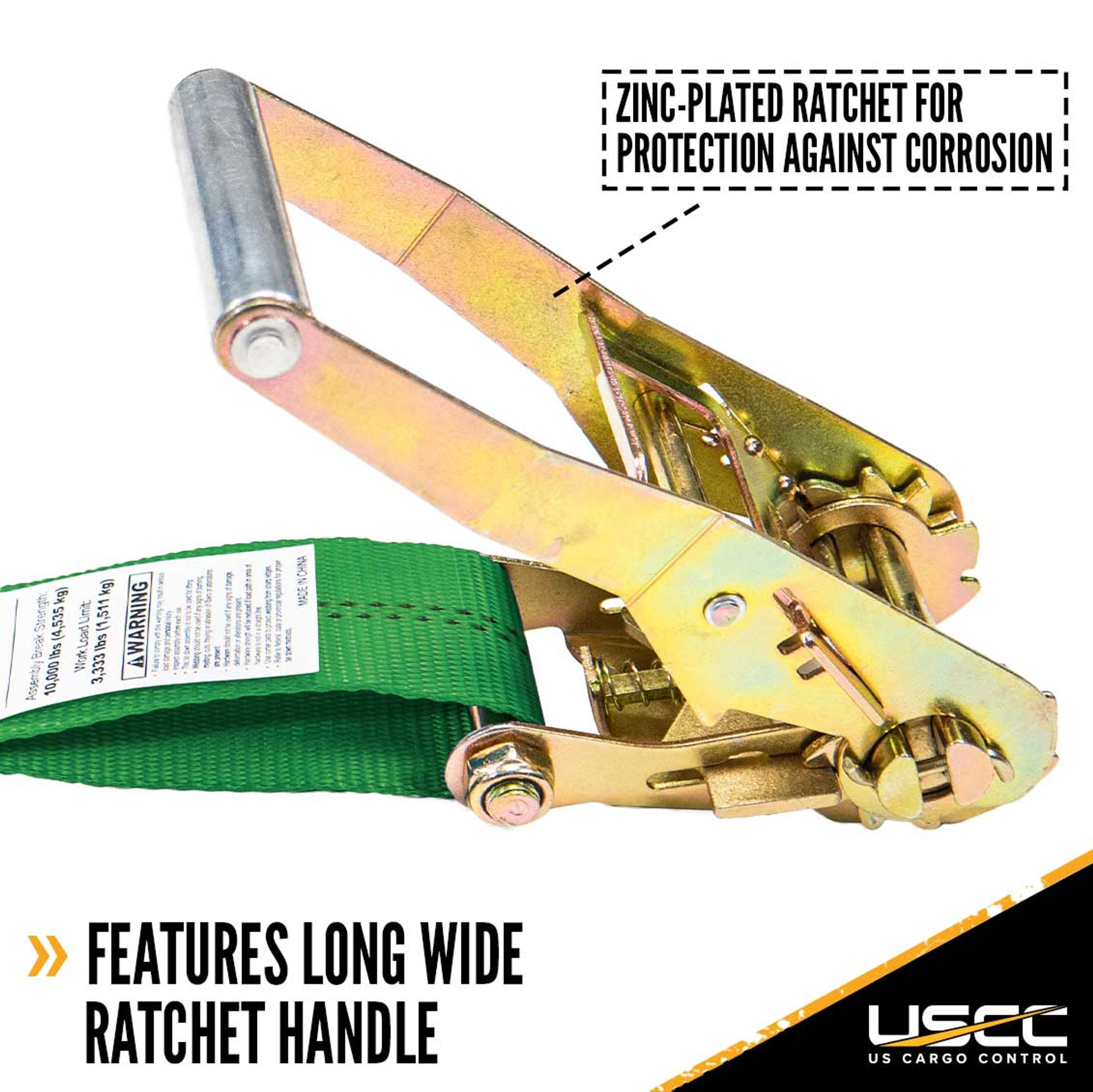 US Cargo Control Ratchet Tie Down Strap, 2 Inch x 12 Foot Ratchet Strap With Double J Hooks, Green Ratchet Straps, Secure Cargo with Ease, Strap Provides Needed Strength Durability