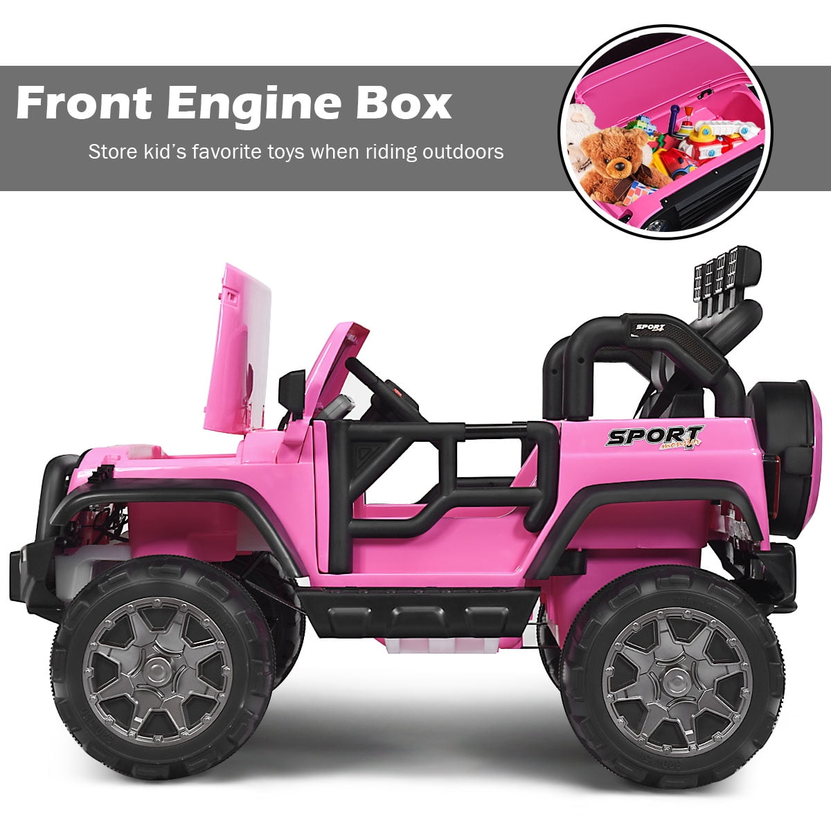 Topbuy Pink 12 V Jeep Car Powered Ride-On with Remote Control