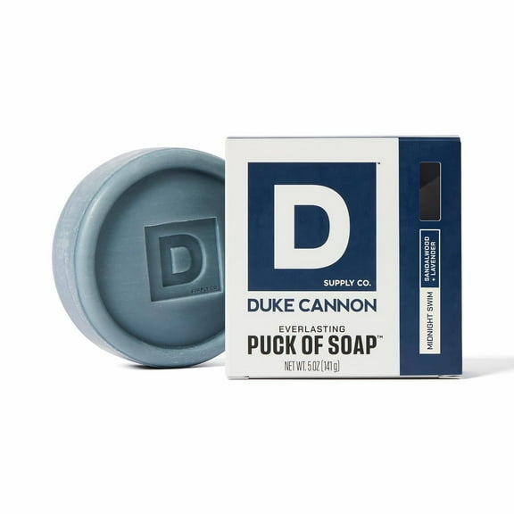 Duke Cannon Supply Co. Bar Soap Puck - Men's Rounded Bar Soap with Masculine Scents - Disc-Shaped Mens Soap - Hydrating & Deep Cleaning - All Skin Types - Midnight Swim, 5 oz