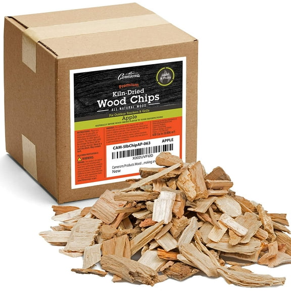 Camerons All Natural Apple Wood Chips for Smoker - 420 Cu. In. Box, Approx 5 Pounds - Kiln Dried Coarse Cut BBQ Grill Wood Chips for Smoking Meat - Barbecue Smoker Accessories