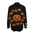 thumbnail image 5 of Women's Halloween Button Down Shirts V Neck Long Sleeve Blouse Funny Pumpkin Spider Web Print Casual Fall Party Holiday Graphic Tops Lightweight Work Shirts, 5 of 5