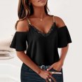 thumbnail image 2 of Moda mujer verano cuello en V Casual encaje Patchwork sólido Caims blusa Top Fridja  zx3772, 2 of 5