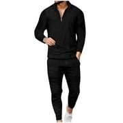 AOFANY 2 Piece for Men Set Long Sleeve Zip Pullover Top Joggers Sweatpants Activewear Tracksuit Casual Sports Suit