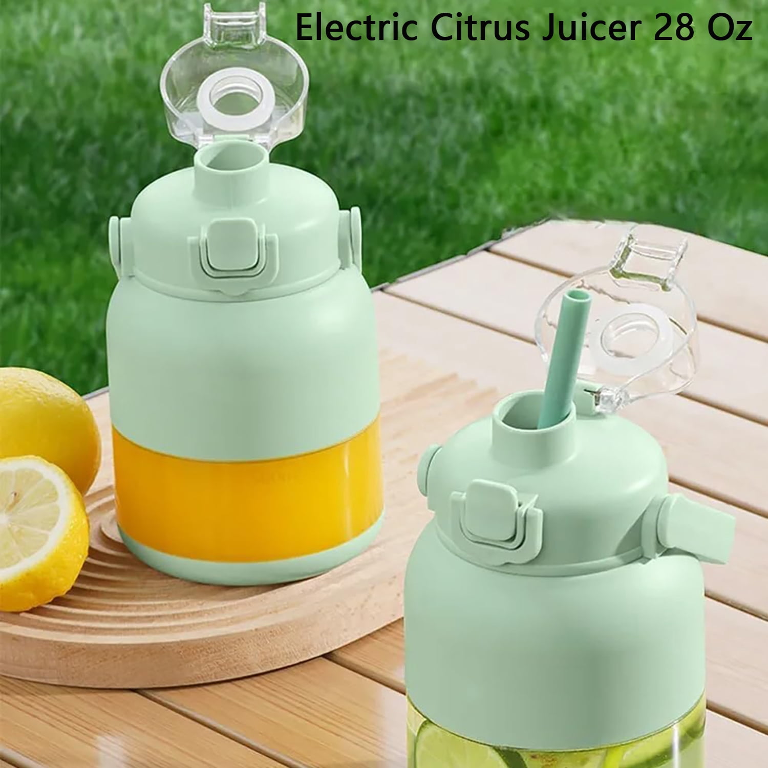Electric Citrus Juicer 28 Oz, With Straw and Two Lids Portable Blender Cup, Personal Travel Cold Press Juicer Bottle Cups 1PCS