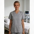 thumbnail image 4 of CareWardrobe Scrubs for Women Tops Comfort Fit Short Sleeve V-Neck Scrub Top with Pockets Casual Nursing Uniforms Blue Scrubs, 4 of 4