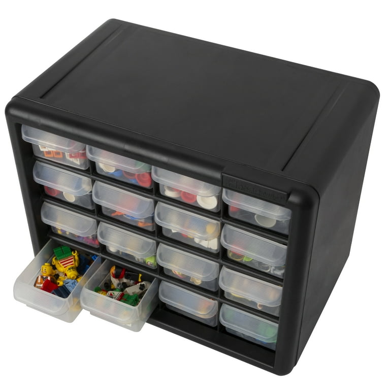 Akro-Mils 16 Drawer Plastic Storage Organizer with Drawers for Hardware,  Small Parts, Craft Supplies, Black 