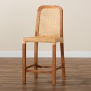 bali & pari Caspia Rattan and Mahogany wood Mid-Century Counter Stool, Natural Brown