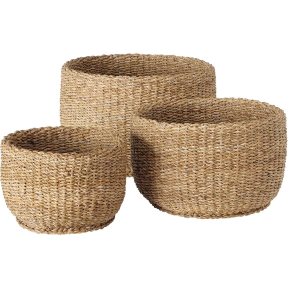 Made by Nature Wicker Baskets, Set of 3, Double Walled, Round, Chunky Weave, Natural