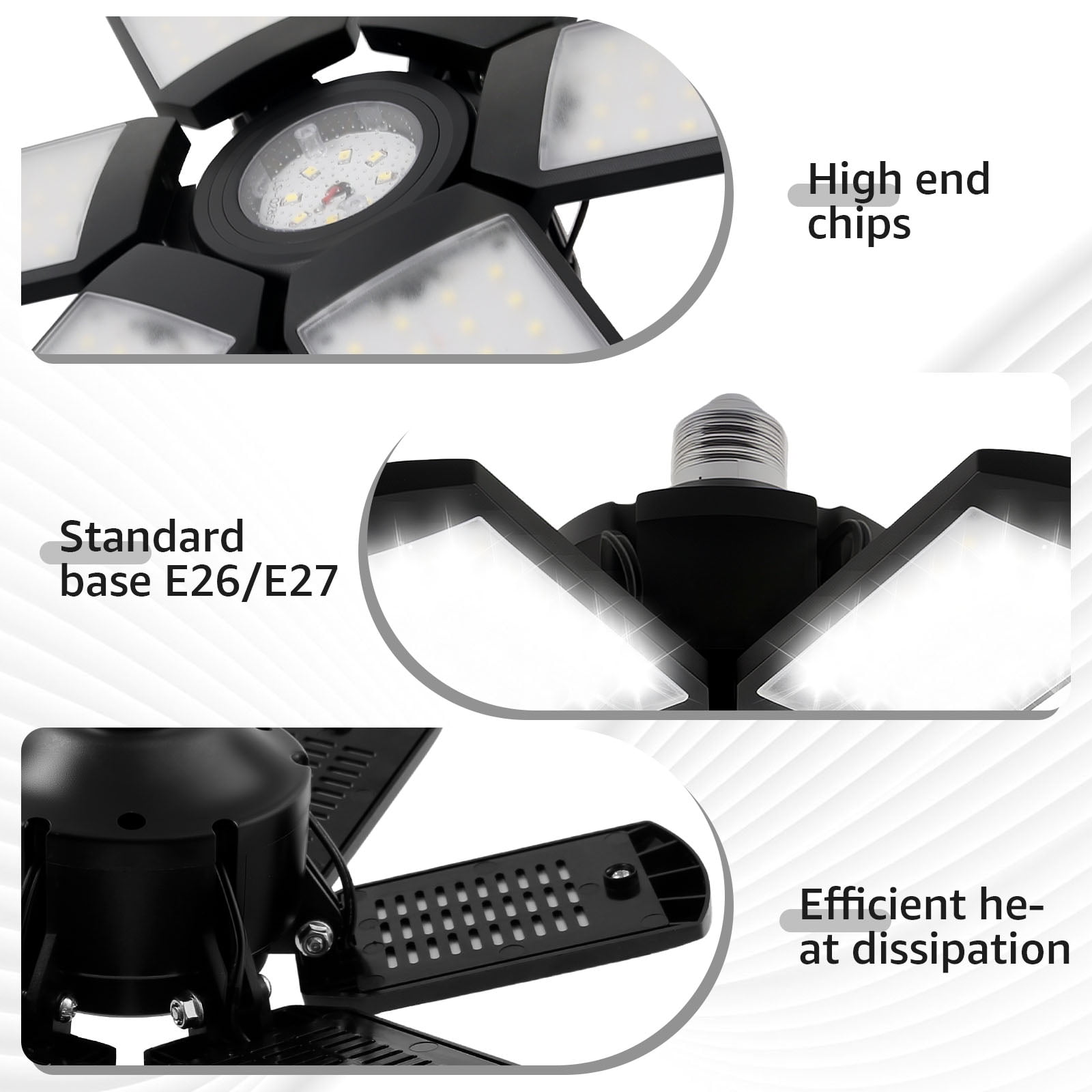 2Pcs ABS LED Garage Light Adjustable Brightness LED Garage Ceiling Light Foldable Ceiling Shop Lighting Lamp for Workshop