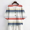 thumbnail image 2 of ASDFVBKG Womens 3/4 Sleeve V Neck Cotton Linen Shirts Trendy Vintage Striped Pattern Tops Relaxed Fit Loose Fit Cozy Tee Tops White 2XL, 2 of 4