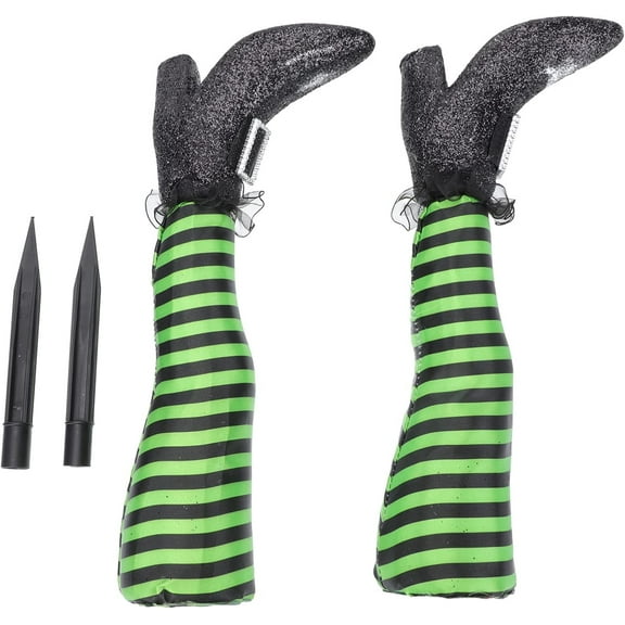 ZOELNIC 1Pair Halloween Witch's Legs Yard Stakes, Upside Down Witch Legs, Halloween Witch Legs Decoration, Witch Legs Halloween Decorations for Outdoor, Lawn, Yard and Patio (Green)