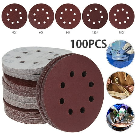 

THREN 100PCS 125mm Sanding Discs Set Sandpaper 5 8 Hole Pads 40/60/80/120/180 Grit Suitable for Random Orbital Sander