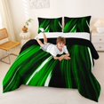 thumbnail image 3 of Manfei Neon Light Stripes Full Size Comforter Sets, Abstract Wavy Line Bedding Comforter Set, Green Black, Black Reversible 3pcs, 1 Comforter and 2 Pillowcases, 3 of 6