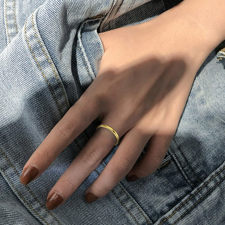 Dengmore Ring Gold 2mm Titanium Wedding Band Thumb Ring Toe Ring Plain Thin Comfort Fit High Polish Sizes 5 12
