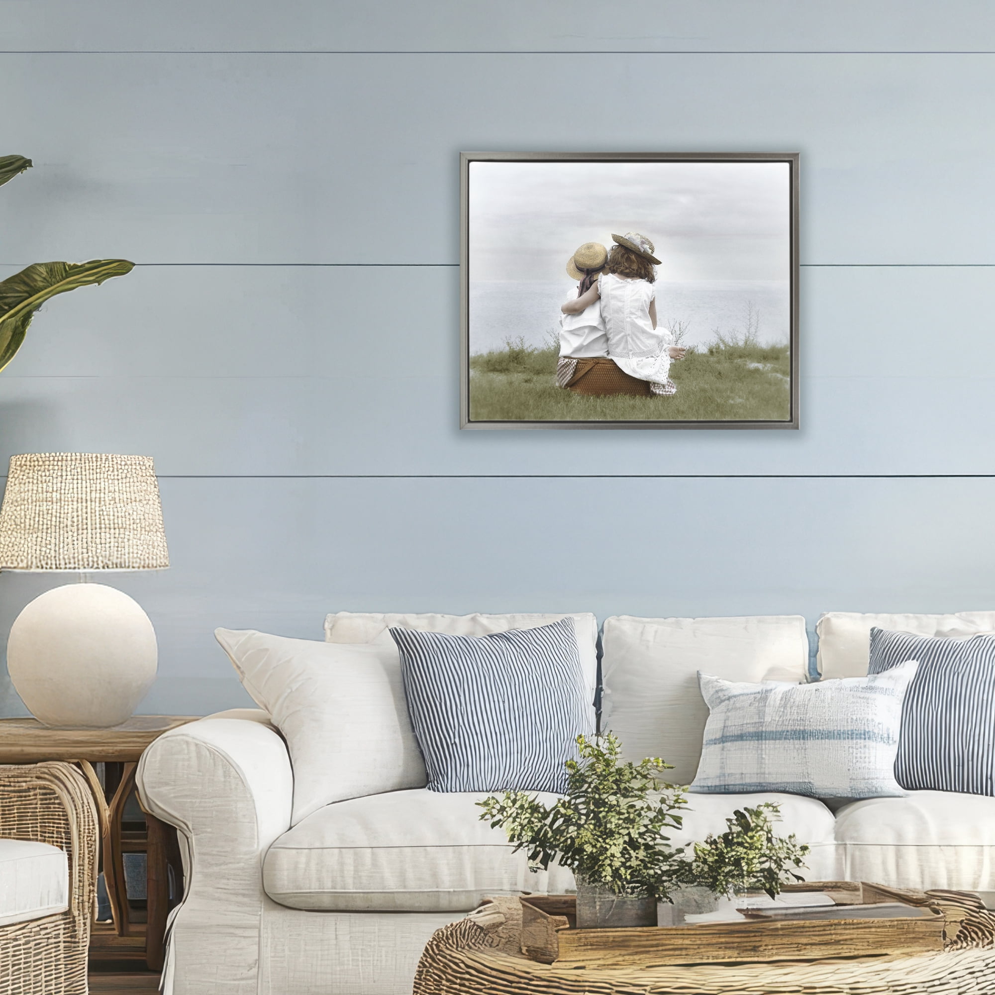 Stupell Industries Friends By The Ocean Gray Framed Floater Canvas Wall Art, design by Kendra Dew