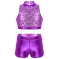 thumbnail image 2 of inhzoy Kids Big Girls 2PCs Gymnastic Dance Outfit Sets Shiny Metallic Crop Top with Shorts,Sizes 6-14 Purple 12, 2 of 7